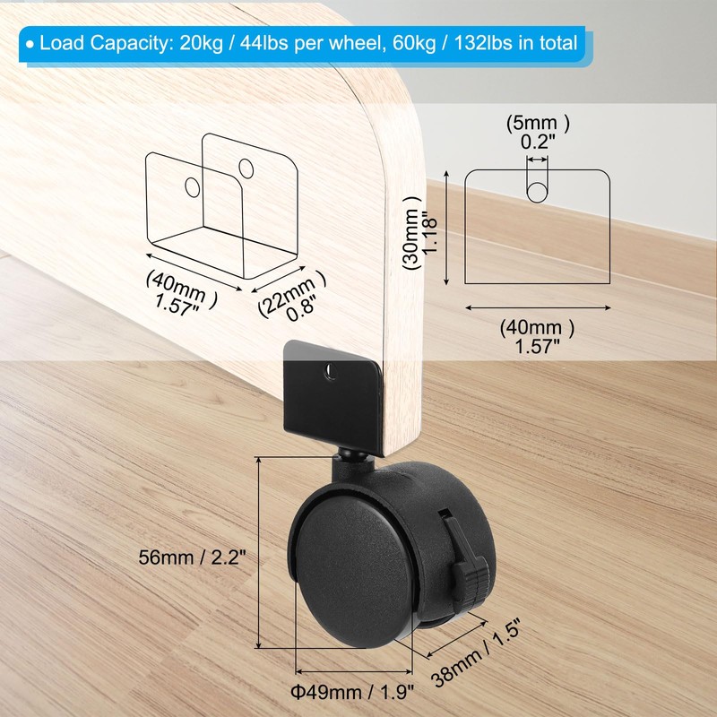 PATIKIL 2" Swivel Caster Wheels with 0.8" U Bracket, 4