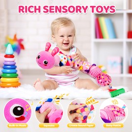KMUYSL KMUYSL Baby Toys 0-6 6-12 Months, Sensory Music Animal Stuffed Toy for 0 1 2 3 4 5 6+ Months, Plush Toy with Crinkle and Rattles for Infant Newborn, Tummy Time Toys Gifts for 0-3-6-12 Month