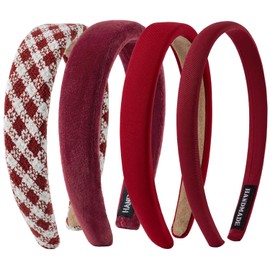 Sunolga Paquete de 4 diademas rojas para mujeres y niñas, antideslizantes, acolchadas, bonitas, anchas y modernas.