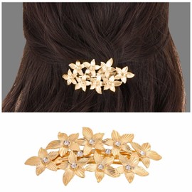 Andelaisi Boho Crystal Flower Hair Clip Barrette Rhinestone Flower Bridal Hair Clips Vintage Flower Wedding Headpiece Shiny Cz Flower Floral Hairclip Bride Hair Accessories(Gold)