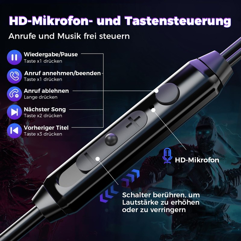 ShinePick In-Ear Gaming Headset, In-Ear Headphones with Cable 3.5 mm,