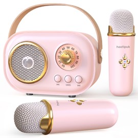 Mini Karaoke Machine for Kids Adults,Portable Bluetooth Karaoke Speaker with 2 Wireless Microphones Toys Gifts for Girls 4 5 6 7 8 9 10 11 12+ Years Old (C20-Pink)