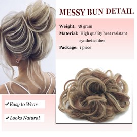 Cybelleza Hairpiece Hair Scrunchie Hair Extension Ponytail 35 g Hairpiece with Elastic Band Bun Updo Updo Hairstyles Curly Hair Band Wavy Curly Messy Bun for Women (Golden Brown & Blonde)