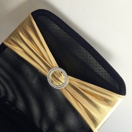 Chair Cover Stretch Band With Buckle Slider Sashes Bow Wedding Banquet Decoration 10PCS (Metallic Gold)