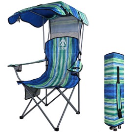 Elevon Camping Chair, Oversized Folding Chair with Canopy, Portable Outdoor Chair with Arms, Cup Holder and Carry Bag for Camping, Fishing, Beach, and Sports, Multi-Color