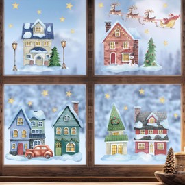 6 Sheets Christmas Window Stickers Watercolour Home Star Christmas Window Clings Stained Glass Clings Christmas Window Decorations Xmas Decorations