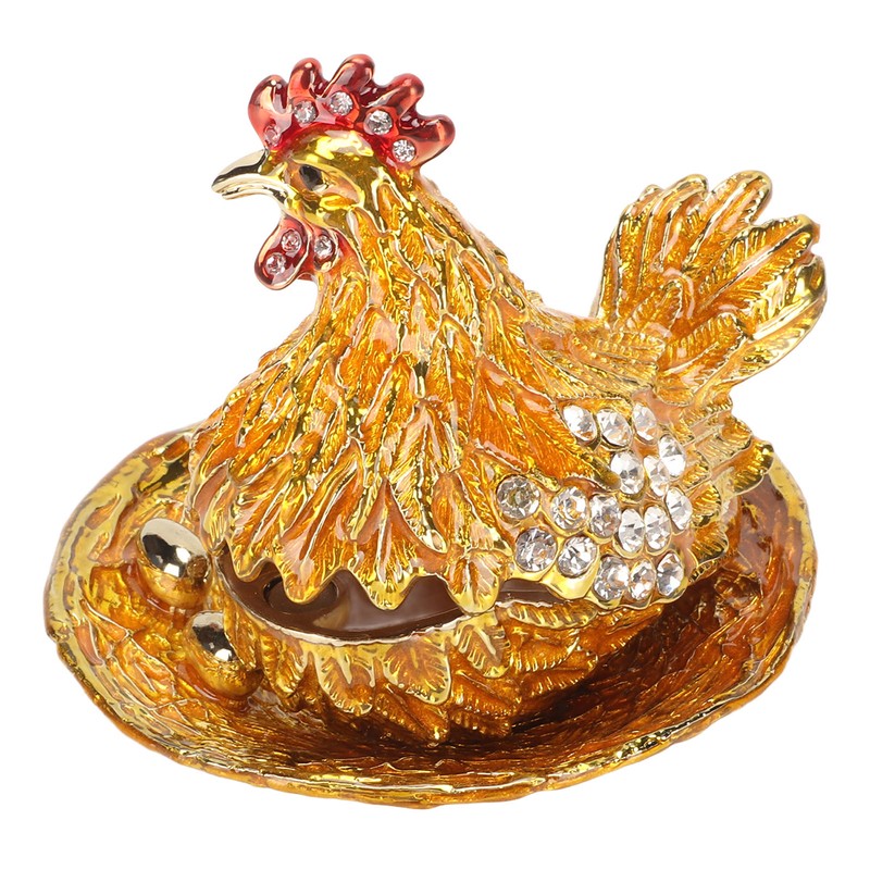 Golden Hen Figurine Trinket Boxes Handcraft Exquisite Small Jewelry Box