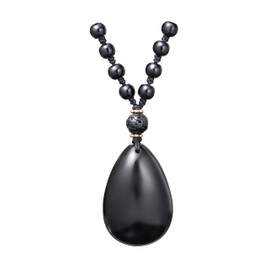 Jewever Black Obsidian Waterdrop Pear Shape Pendant Necklaces for Women Men Protection Amulet Healing Power Reiki Gemstone Crystal Beaded Chain Adjustable