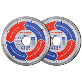 WORKPRO Professional Diamond Cutting Discs 125 mm x 22.23 mm Pack of 2, 1.2 mm Super Thin Diamond Disc for Dry & Wet Cutting of Ceramics and Tiles, Compatible with Angle Grinders