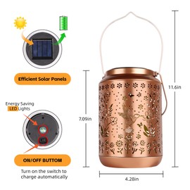 Hummingbird Solar Lanterns Outdoor Waterproof Birthday Gifts for Women Mom Grandma Hanging Solar Lights Metal Decoration Outside for Yard, Backyard, Patio