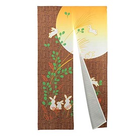 BAIHT HOME Japanese Noren Door Curtain Tapestry Running Rabbit Under Moon Doorway Curtain Room Divider Yellow 33x59 inch