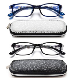 EYEURL Computer Blue Light Blocking Glasses 2 Pack Reading Glasses for Women Men 2.25 Blue Light Blocker Fashion Rectangular Eyeglasses Frame with Pattern Print Design