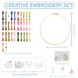 FREEBLOSS Set of 4 Embroidery Starter Kit Embroidery Kit Embroidery Set Adults Beginners with Instructions Animal and Plant Motifs Cross Stitch Set Embroidery for Beginners Basic Exercises