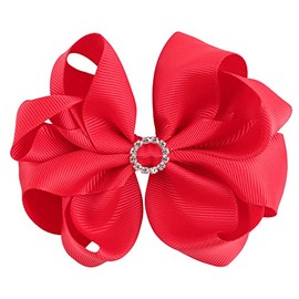 Baby Girls 4.3 inch Shiny bow Clips hairpin ribbon Teen Girls Cclip knotted Double Hair Clip hair accessory.(FJ41) (Red)