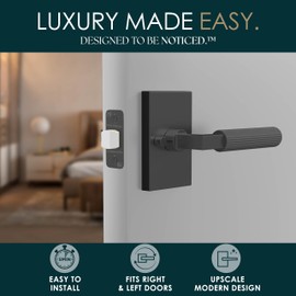 Mega Handles Ridge Privacy Door Handle - 1 Pack Reversible Interior Black Door Handle, Heavy Duty Bed & Bath Door Handles with Privacy Door Lock, Fits All Standard Doors - Matte Black