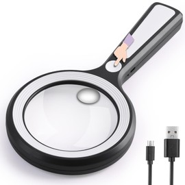 Amoper 20X 30X Coin Magnifier, USB Rechargeable Lighted Magnifying Glass with Light Handheld for Currency Seniors Reading Crafts Jewelry Hobbies