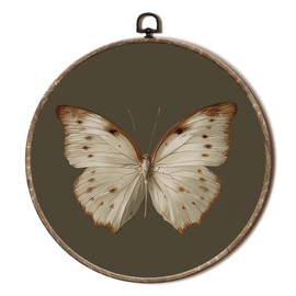 EGVQK Vintage Butterfly Round Wall Art, Neutral Moody Butterfly Framed Canvas Prints Wall Art, Retro Moth Round Canvas Hanging Walls Decor for Home Bedroom Living Room Decorations, 10x10in