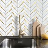 DICOFUN Polished White Marble PVC Mixed Metal Gold Herringbone Tile