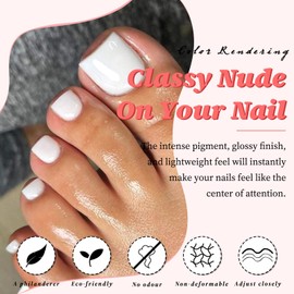 LuckForever 168pc Press on Toenails Women Fake Toe Nails with Glue Adhesive Tabs, White Fake Toenails Press on Nails Toe Acrylic Nail Tips Short Square False Toenails Artificial Toe Nails Press ons