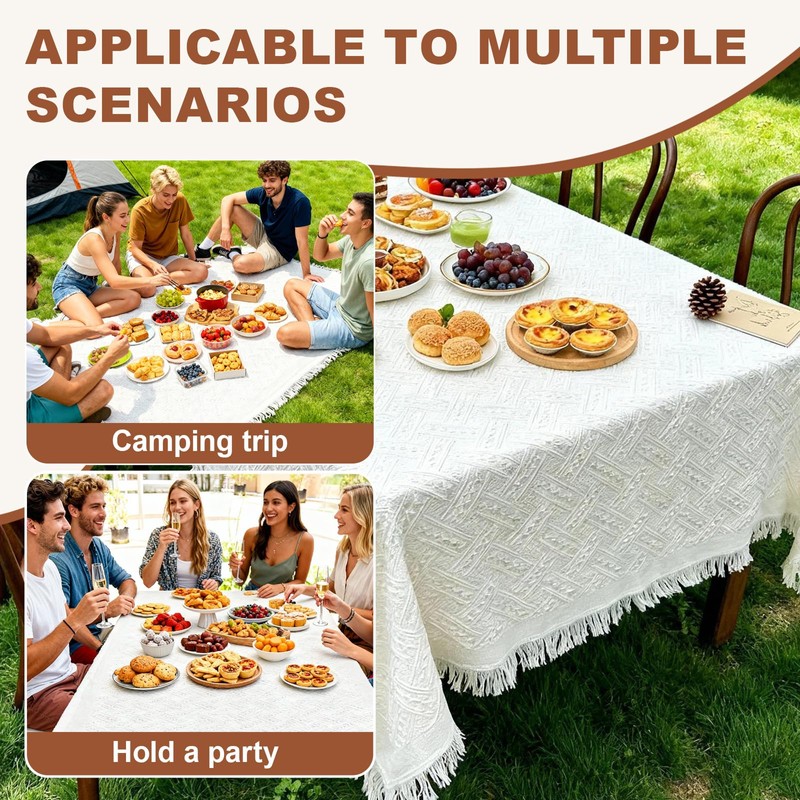 Beach Blanket 91x71'' White Picnic Blanket, Decorative Picnic Blanket