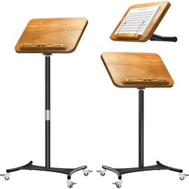 NAMON Music Stand for Sheet Music with Locking Wheels, Portable Rolling Music Stand Adjustable Height & Angle, Large Solid Wood Panel with Page Paper Clip, Ideal for Violin Guitar Piano Players
