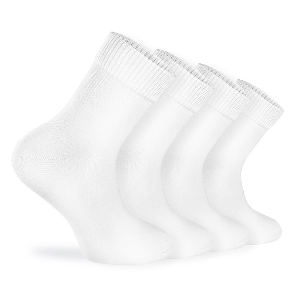 Calcetines diabéticos de bambú para hombres – 4 pares, calcetines diabéticos para hombres, suaves, anchos, elásticos, sin costuras, ideales para piernas hinchadas (blanco, 6-9)