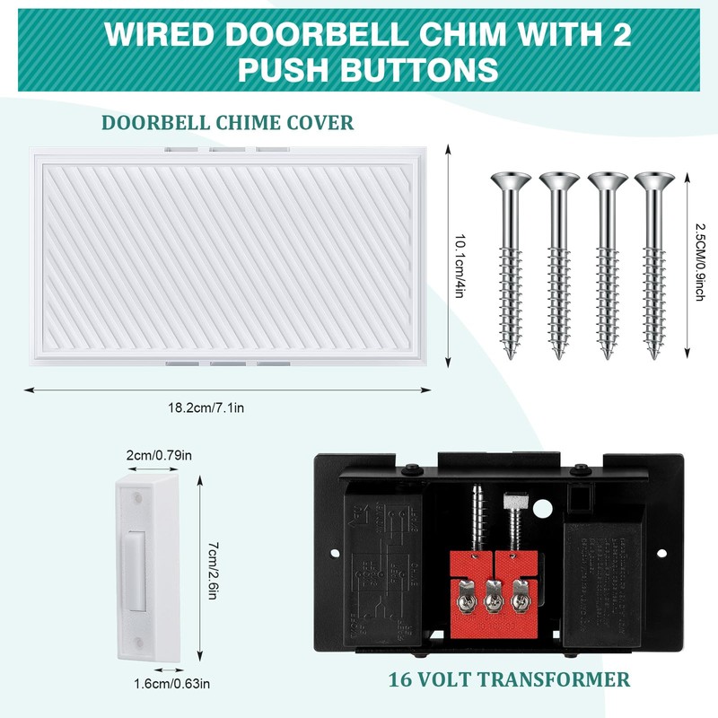 Saillong Wired Doorbell Chime with 2 Lighted Push Buttons, 16V
