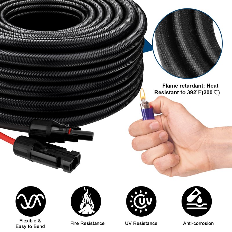 Solar Panel Extension Cable - 10AWG 10FT Solar Wire with