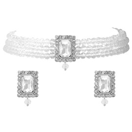 I Jewels 18K Gold Plated Indian Wedding Handcrafted Beaded Emerald Choker with Earrings for Women/Girls, not-applicable