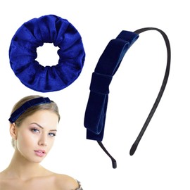 1 Piece Bow Headband, 1 Piece Blue Large Intestine Hair Ring, Blue Velvet Headband, Women'S Fashionable Headband, Non-Slip Headband, Cute Clothing Headband