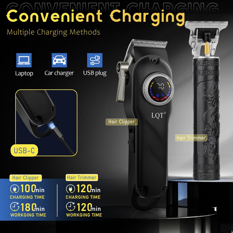 Hair Clippers for Men Cordless, 4-Piece Grooming Kit with LED