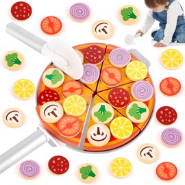 TNOMSNO Pizza Set Wood, Pizza Children's Kitchen Accessories Wooden Children's Kitchen Accessories Pizza Set Wood, Accessories Children's Kitchen with Pizza Cutter, Spatula Plate
