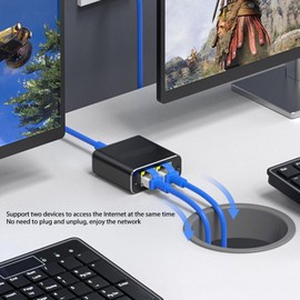 GOWENIC Divisor Ethernet de 1000 Mbps, Divisor Ethernet RJ45 de Aleación de Aluminio 1 en 2 Salidas, Adaptador Divisor de Red de Alta Velocidad con Luz Indicadora para PC, Enrutador