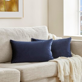 Decorative Small Lumbar Pillow Covers,Cushion Covers Velvet Blue Pillows,Sofa Throw 12 X 20 Pillow Covers