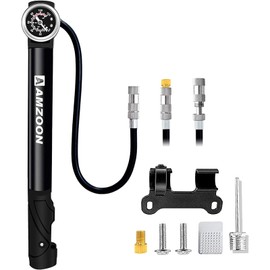 AMZOON Bicycle Pump, Air Pump with Pressure Gauge, Extension Tube, All Valves Schrader & Presta, Mini Bicycle Air Pump, Lightweight Hand Pump, for Road Bike, Mountain Bike, Accessories