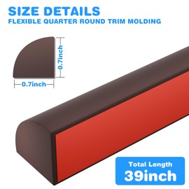 Flexible Quarter Round Molding, Peel and Stick Rubber Floor Trim for Bathrooms, Kitchens, Countertops,Flexible Moulded Trim 0.7" ×0.7" (Deep Coffee Color, 39Inch)