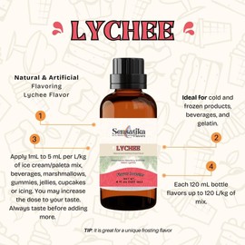 Lychee Natural & Artificial Flavor Sensatika 4 fl oz - Natural and Artificial Food Flavor for coffee syrups, baking, ice cream and desserts