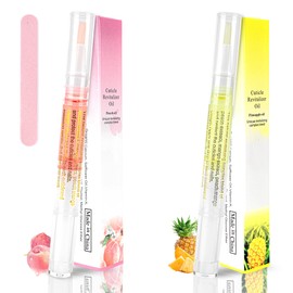 2PCS Cuticle Oil Pen for Nails,Nail Oil Pen for Nail Care,Cuticle Oil for Nails with Nail File,Nail Oil Cuticle Prevent Dry Cracking and Hangnails,Deep Nourishment(Pineapple & Peach Flavor)