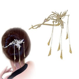 Sparkly butterfly Hair Stickï¼Diamond Crystal Hairpin, Gold Tassel Rhinestone Hair Fork Bridal Headwear Hair Styling