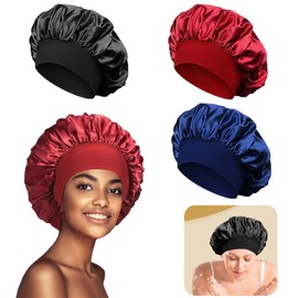 KASESSS Pack of 3 Silk Bonnet for Sleeping, Soft Sleep Cap, Silk, Elastic Satin Hair Cap, Wide Silk Bonnet, Hair Cap for Night, Satin Bonnet Hair Protect, Bonnet Sleep Cap for Women and Girls