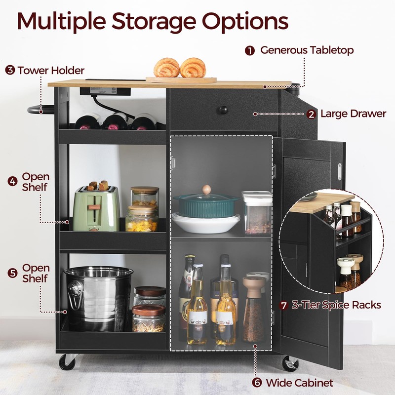 MAHANCRIS Kitchen Island with Power Outlet, Kitchen Storage Island with