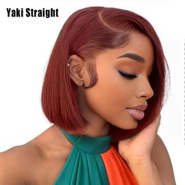 【UPGRADED】Nadula Yaki/Silk Straight Bob Lace Wig With Drawstring 180% Density 100% Human Hair Glueless for Beginners Springtok:_7x5 Silk Str. Mocha Brown Highlight_12【Free Gifts】