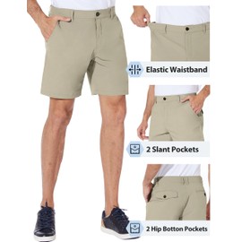 Mens Lightweight Hiking Shorts Golf 7 Inch Quick Dry Flat Front Hybrid Travel Stretch Dress Casual Khaki 34