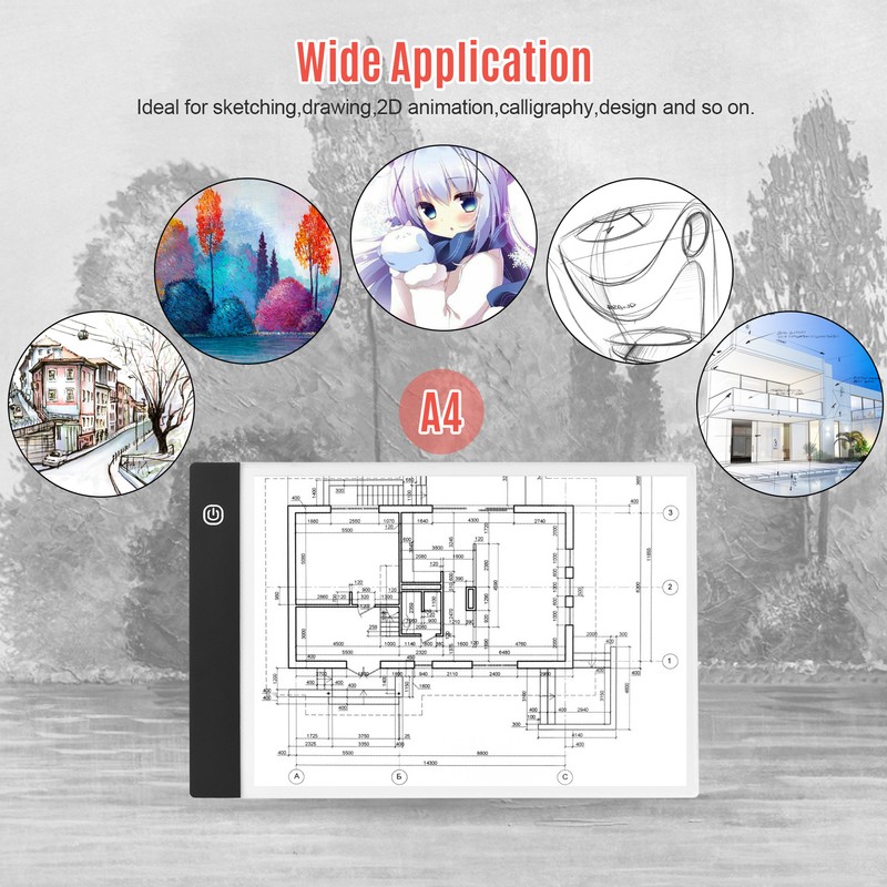 A4 Copyboard Ultra-thin LED Light Pad Adjustable 3 Levels Brightness