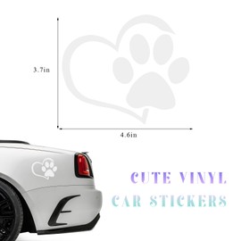 DXNQ Pet Dog Paw Puppy Love Heart Vinyl Decal, 4.6" 3.7" Heart with Dog Paw Print Reflective Bumper Sticker, Cute Waterproof Puppy Footprint Heart Decal for Window Laptop Wall (White)