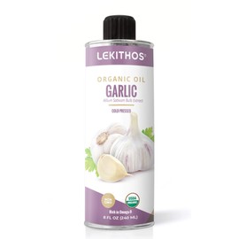 Lekithos® Certified USDA Organic Garlic Oil: 8 fl. oz, Olive Oil Infused with Garlic, Cold Pressed