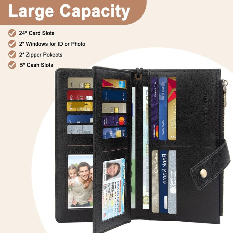 NEWIROVE Large Wallets For Women Rfid Blocking Wallet Pu Leather
