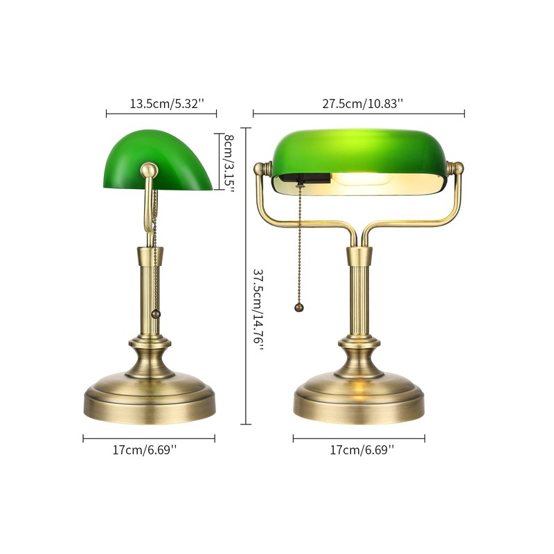 LOFOB Traditional Banker's Desk Lamp with Glass Shade,Pull Chain Switch,
