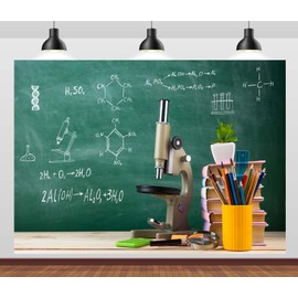 Loccor 6x4ft Fabric Science Backdrop Chemical Classroom Blackboard Microscope Education Background for Science Party Decorations Online Teaching Back to School Party Banner Photo Props