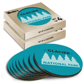 8 x Round Coasters - Glacier National Park USA Cork Backed MDF Glossy Tea Coffee Accessory #60681